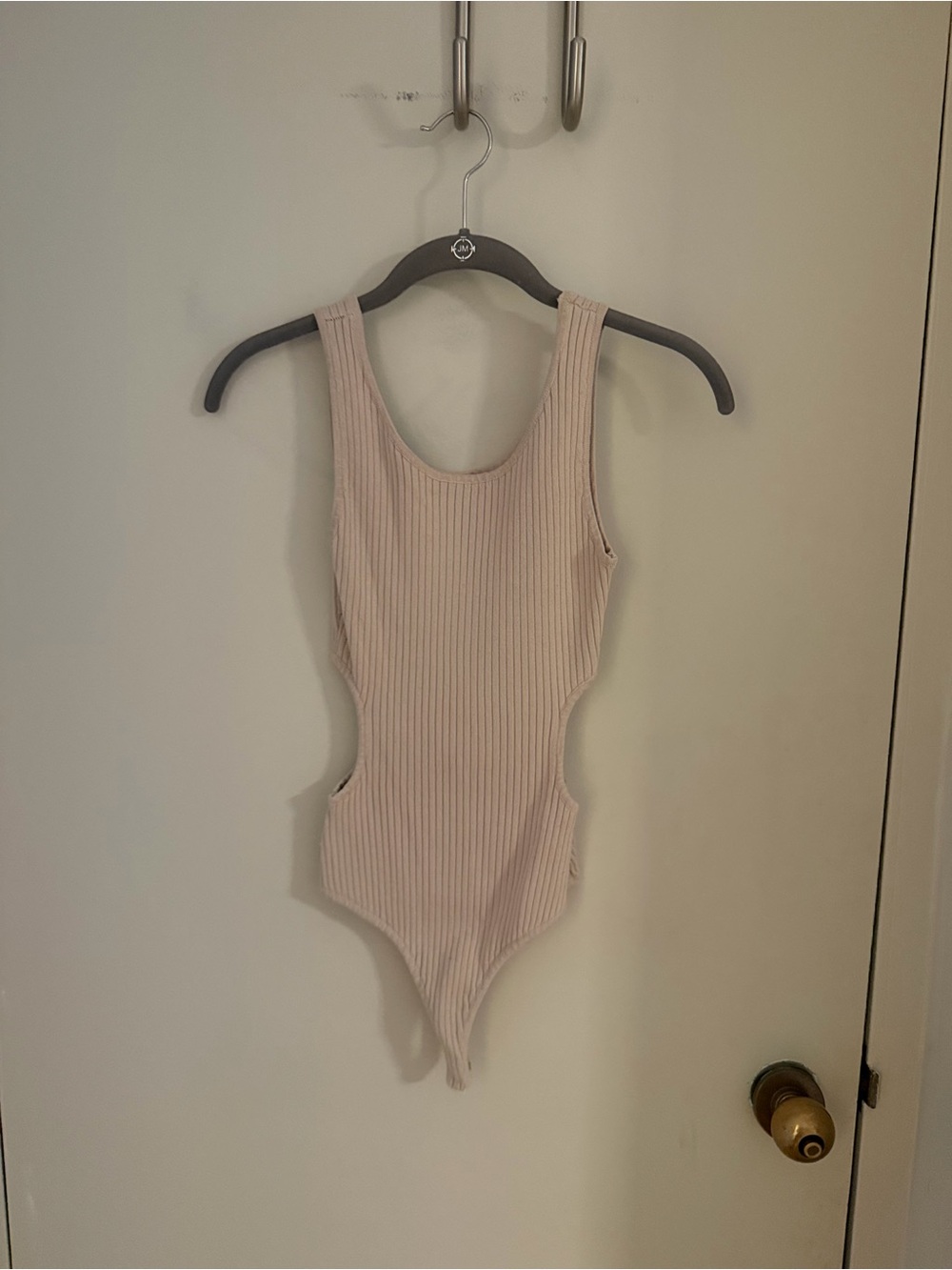 Windsor Cream Ribbed Side Cutout Sleeveless Bodysuit